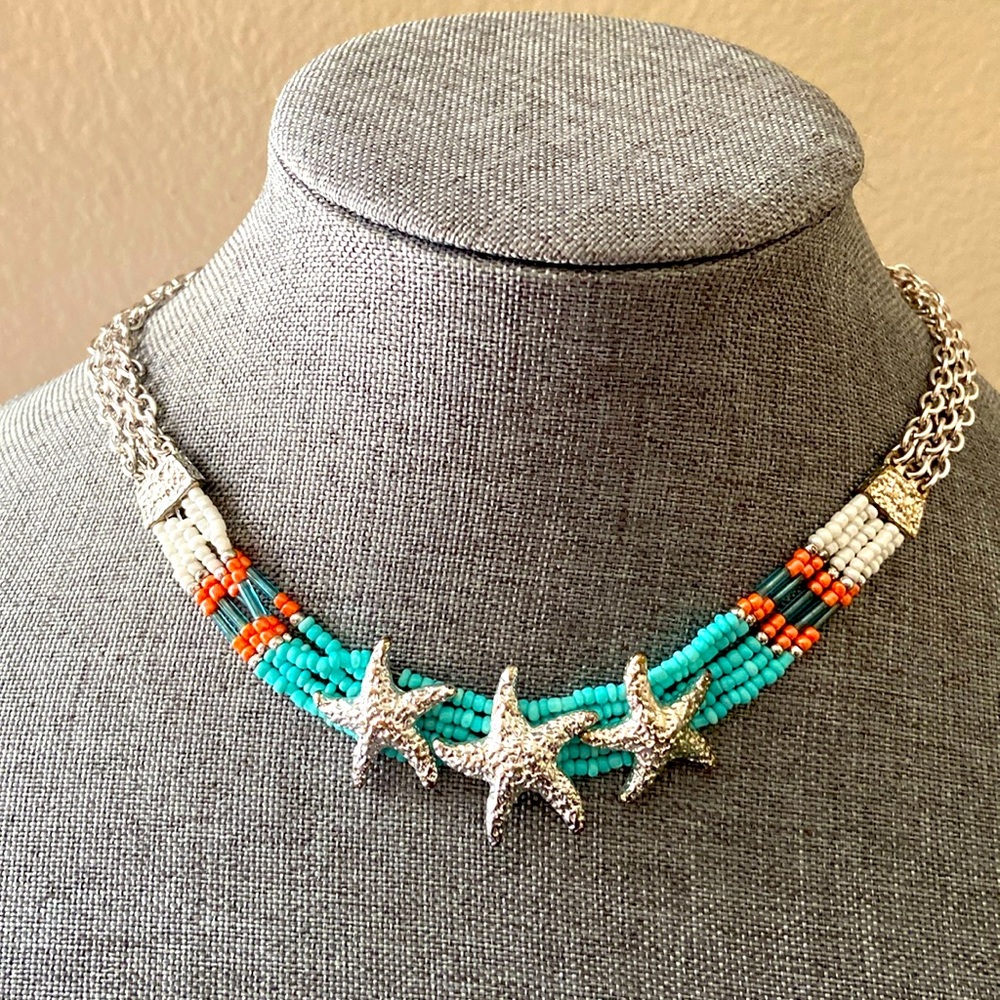 Vintage 90s Starfish on SeedBeads & Chains Nautical  Necklace